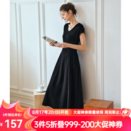 Olrain【七夕】歐芮兒深灰色連衣裙女裝夏季新款時(shí)尚收腰顯瘦傘擺裙子 黑色 S