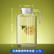 樂美雅玻璃加厚冷水壺涼水壺水杯家用大容量耐熱水壺飲料冰箱果汁扎壺 豎條壺大（1.7L）