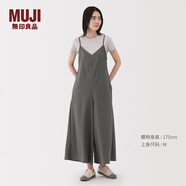 無印良品（MUJI）女式 易干彈力泡泡紗連體褲女士褲子闊腿褲25年夏季 女裝 深灰色 L (165/88A)