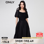ONLY時(shí)尚復(fù)古燈籠袖中長款方領(lǐng)連衣裙女|123207080 H1Z 黑色BLACK XS 155/76A