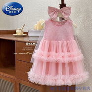 迪士尼（Disney）新款洋氣兒童亮片禮服背心裙女寶寶蓬蓬公主裙韓版無(wú)袖蛋 粉色 送頭紗 110 建議身高100左右