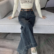 芙倍可小個子八分闊腿牛仔褲女春夏2025新款高腰寬松顯高顯瘦九分直筒褲 復古藍九分褲 M (建議95-105斤)