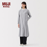 無印良品（MUJI）女式 水洗 平紋 立領(lǐng)長袖連衣裙女裝裙子25年春季連身裙 BC2LUC5S 深藏青色條紋 XL （165/92A）