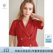 范思藍恩正式氣質(zhì)通勤連衣裙女夏季收腰顯瘦面試西裝裙 紅色 XL
