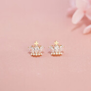 OEMG老鳳凰金店款水晶皇冠耳釘女小巧精致2025新款玫瑰金銀針小眾設計 玫瑰金水晶皇冠(現貨)
