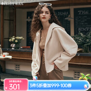Olrain歐芮兒麂皮絨連帽短外套女秋季新款休閑百搭寬松上衣防風(fēng) 奶油杏 L