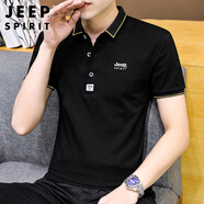 JEEP SPIRIT吉普短袖T恤男夏季短袖男士POLO休閑翻領(lǐng)可定制上衣服 黑色 2XL