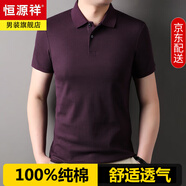 恒源祥100%純棉短袖T恤男士夏季翻領(lǐng)休閑中年薄款polo衫半袖上衣服男裝 A9605紫色 4XL 190/58
