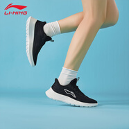 李寧跑步鞋女鞋新款跑鞋休閑鞋網(wǎng)面透氣輕便運動(dòng)鞋子 黑色-2 40