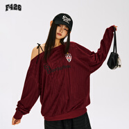 F426官方店國潮牌秋季新款寬松休閑美式印花斜肩球衣衛衣 紅色 M