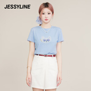 Jessy line藍(lán)色卡通減齡正肩短袖T恤女2025夏新款上衣 jessyline 藍(lán)色 M