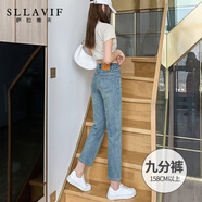 薩拉維夫九分牛仔褲女2025夏季新款直筒小個子法棍高腰八分煙管褲薄 復古藍九分 L (109118斤)