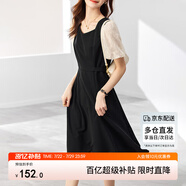 尚都比拉法式連衣裙夏季中長(zhǎng)款a字裙泡泡袖系帶收腰顯瘦裙子 黑色 XL 