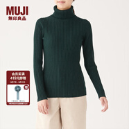 無(wú)印良品 MUJI 女式 寬羅紋 高領(lǐng)毛衣 長(zhǎng)袖針織衫  W9AA872 綠色 S