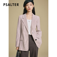 PSALTER詩(shī)篇夏季女裝通勤條紋修身顯瘦槍駁領(lǐng)西裝休閑外套 深咖 2XL 44