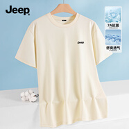 吉普（JEEP）7A抗菌短袖男夏季輕薄透氣上衣柔軟親膚舒適百搭t恤男 淺米色 M