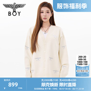 BOY LONDON【貴公子】秋重工繡花精致時(shí)尚針織毛衣開(kāi)衫外套N64902 米白色N64902 M