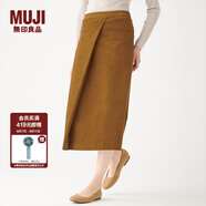 無印良品 MUJI 女式 彈力燈芯絨 輕便半長喇叭裙 29AE225 深芥黃 M