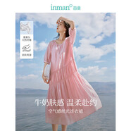 茵曼萊賽爾絲光連衣裙夏女裝U領(lǐng)休閑氣質(zhì)顯瘦長(cháng)裙子 洛可可粉 L