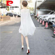 皮爾卡丹（pierre cardin）白色蝙蝠袖顯瘦雪紡連衣裙女款2025新款夏天寬松減齡裙子 白色 2XL