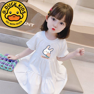 G.duck100%純棉女童連衣裙夏季嬰幼兒寶寶裙子兒童可愛(ài)洋氣小女孩公主裙 元氣兔 白色 【100純棉】 100