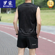 羅蒙（ROMON）男士套裝可放手機(jī)跑步短褲男款專用三分帶內(nèi)襯無(wú)袖坎肩速干背心 PB12黑+G12黑 M 28-30關(guān)注店鋪領(lǐng)10元優(yōu)惠券