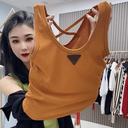 deciuhlae【認(rèn)準(zhǔn)正版】女士大碼背心三角標(biāo)吊帶背心內(nèi)穿無(wú)袖修身冰絲螺紋上 橘色 M碼M(80-100斤) 均碼