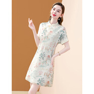 歐迪鳥(niǎo)新中式國風(fēng)真絲連衣裙女2025夏季新款桑蠶絲刺繡寬松顯瘦裙子 白色 M