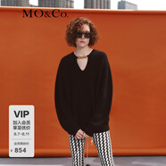 MO&Co.羊毛針織衫紅色毛衣女秋冬寬松鏈條學(xué)院風(fēng)羊毛針織開(kāi)衫高級感 黑色-第1批 S 160
