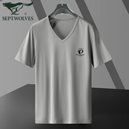 七匹狼莫代爾冰絲短袖t恤男潮流印花體恤白色V領(lǐng)上衣服夏季涼感速干半袖 8803-987中灰色 M (適合90-100斤)