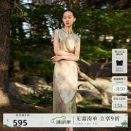 納薇（naivee）夏修身東方簡(jiǎn)奢風(fēng)新中式斜襟盤扣提花改良旗袍裙中長(zhǎng)款連衣裙女 松花綠 第二批 S 155/80A