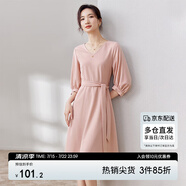 尚都比拉V領(lǐng)系帶法式連衣裙夏季2024氣質(zhì)女神范中長款顯瘦裙子 粉色 M 