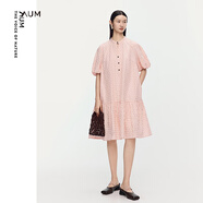噢姆（AUM）【無(wú)花果假日】AUM噢姆2025年夏季新款立領(lǐng)排扣泡泡袖波點(diǎn)連衣裙 無(wú)花果粉 L