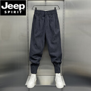 JEEP SPIRIT燈芯絨休閑褲男士2025秋季新款寬松條絨痞帥拉鏈?zhǔn)_褲冬款加絨褲 深灰 M 體重  110-130斤