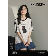 闊色（kuose）貓咪印花圖案短袖純棉t恤女夏季新款花灰色設(shè)計(jì)感上衣 花灰色 L