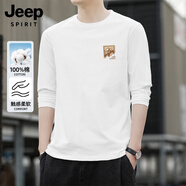 JEEP SPIRIT吉普純棉長袖t恤男秋季休閑寬松簡約內(nèi)穿打底體恤衫男裝 白色 L