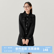 樂(lè)町精致高領(lǐng)連衣裙女秋冬新款小香風(fēng)長(zhǎng)袖連衣裙立領(lǐng)小黑裙 黑色(現(xiàn)貨) XS