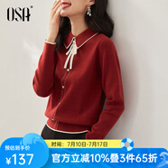 歐莎（OSA）熱銷款千金小香風(fēng)減齡內(nèi)搭娃娃領(lǐng)針織衫春款2025年新款百搭 紅色 M