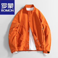 羅蒙（ROMON）橙色夾克沖鋒衣外套定制logo春秋季立領(lǐng)寬松工裝男風(fēng)衣橘紅色上衣 橘紅色 【立/領(lǐng)工裝夾克】 M