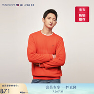 TOMMY HILFIGER25秋冬新款男裝條紋圓領(lǐng)打底衫/情侶純色毛衣/V領(lǐng)純棉針織衫 【簡約合身毛衣】紅橙色792 S  （推薦：120-135斤）
