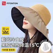 FitonTon遮陽帽子女全頂防曬帽黑膠防紫外線太陽帽夏加寬帽檐戶外百搭草帽