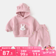 嘟嘟家兒童春裝套裝寶寶秋款兩件套男童外套褲子女童洋氣童裝衣服 粉色兔子 90
