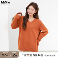 MsShe【V領(lǐng)&圓領(lǐng)】大碼女裝春裝胖mm仿兔絨紗寬松毛衣 【V領(lǐng)】南瓜色現(xiàn)貨 4XL