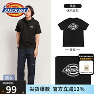 dickies簡約小logo全棉短袖T恤情侶款商場同款半袖上衣多色可選 DK010991 黑色11799【后背大印花】 L