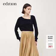 edition羊毛羊絨異形領(lǐng)毛衣女美麗諾羊毛衫 黑色 XS/155