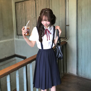 東京歲時記jk抱嬰袋裙女小個子學院風短袖白襯衫洋裝套裝女盛夏服 簡音女子抱嬰袋裙 S