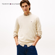 TOMMY HILFIGER【柔軟純棉】25秋冬男撞色條紋學(xué)院風(fēng)針織衫/情侶款純色毛衣 【簡(jiǎn)約合身毛衣】淺卡其AFA M （推薦：135-150斤）