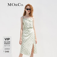 MO&Co.春夏新品解構(gòu)捏褶立裁開(kāi)叉棋盤(pán)格吊帶裙連衣裙MBC2DRST13moco 綠格子色 S 160