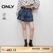 ONLY【七夕禮物】A字雙層荷葉裙擺短裙牛仔半身裙女|125337006 J34 390洗水牛仔藍 M