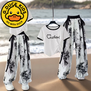 G.duck女童新中式國風(fēng)冰絲時(shí)尚套裝夏季炸街洋氣中大童休閑闊腿褲兩件套 白色【愛(ài)心套裝】 130 cm 建議身高120-130cm6-7歲